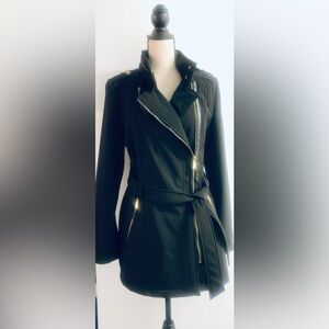 Sleek Moto Michael Kors Gold Embellished Black Mid-length Jacket